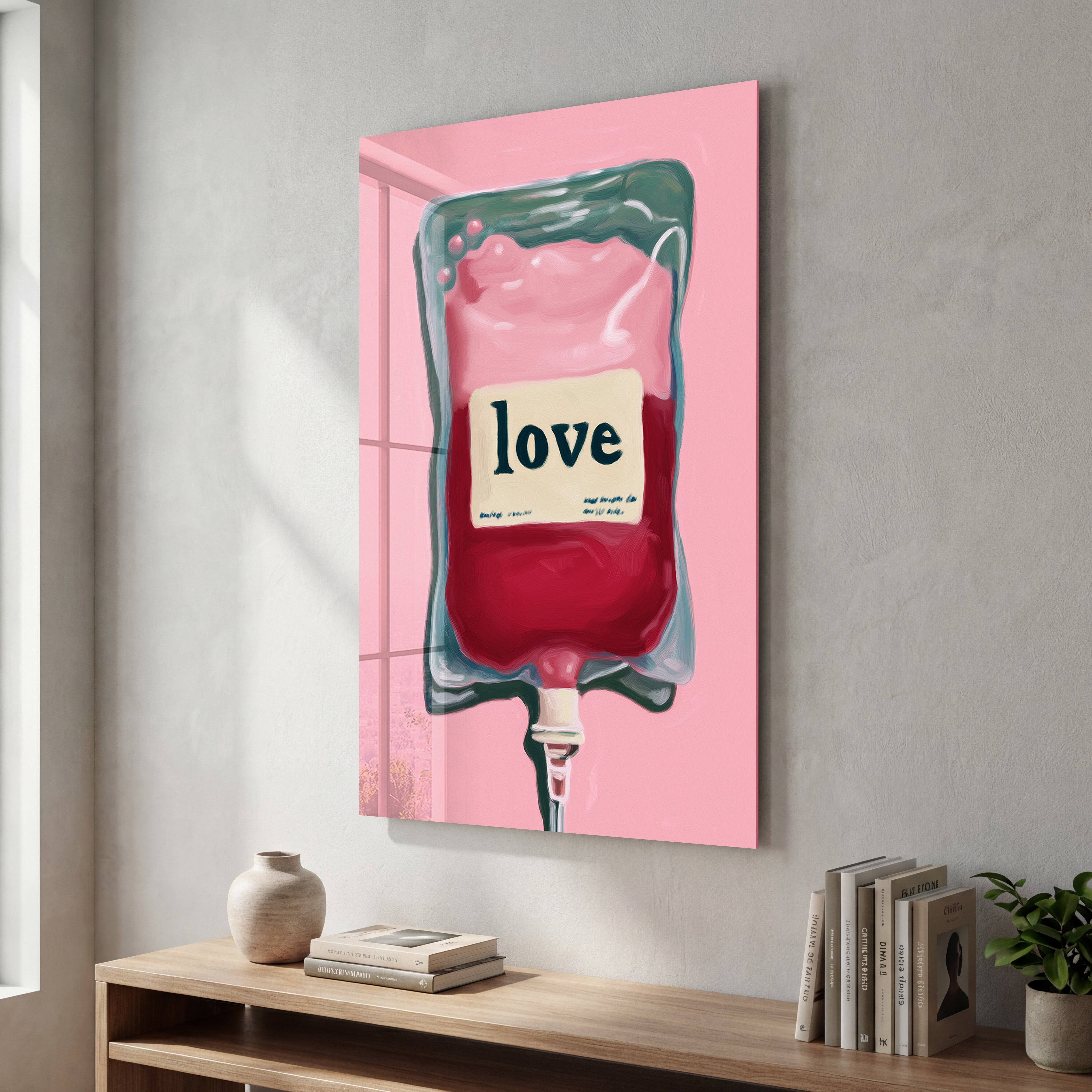 Love Transfusion Pop Surreal Minimalism Glass Wall Art