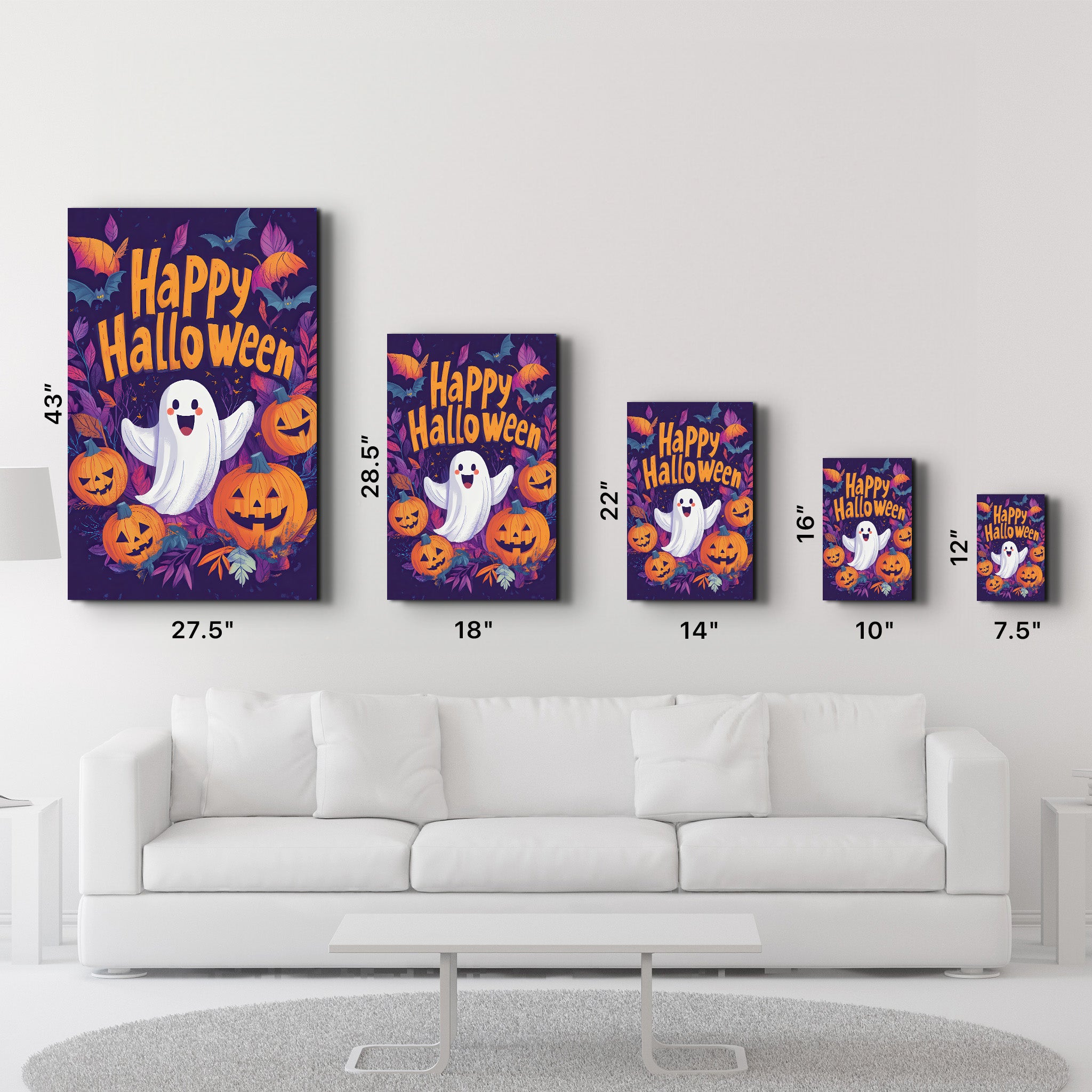 Cheerful Ghost Happy Halloween | Glass Wall Art