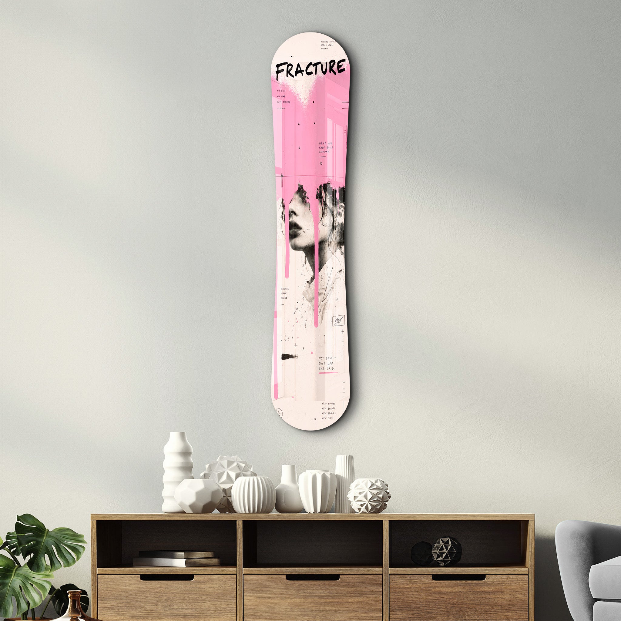 burton glass snowboard Pink Grunge Portrait | Snowboard Glass Wall Art