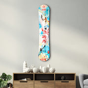 Artdesigna Snowboard Glass Wall Art featuring a sleek, modern design with a smile motif, perfect for contemporary home decor.
