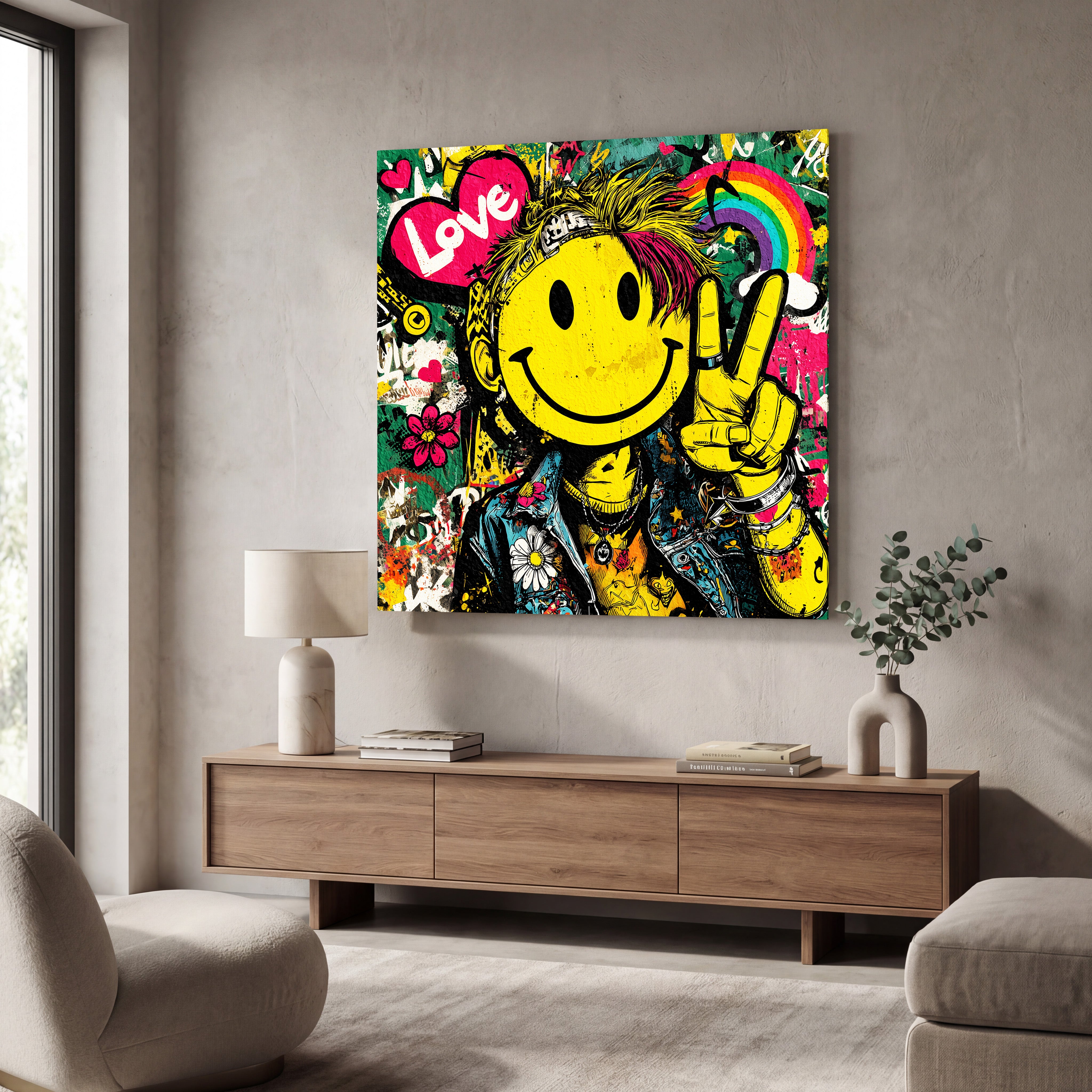 Smile Rebel Pop Graffiti Square Art Glass Wall Art | ArtDesigna