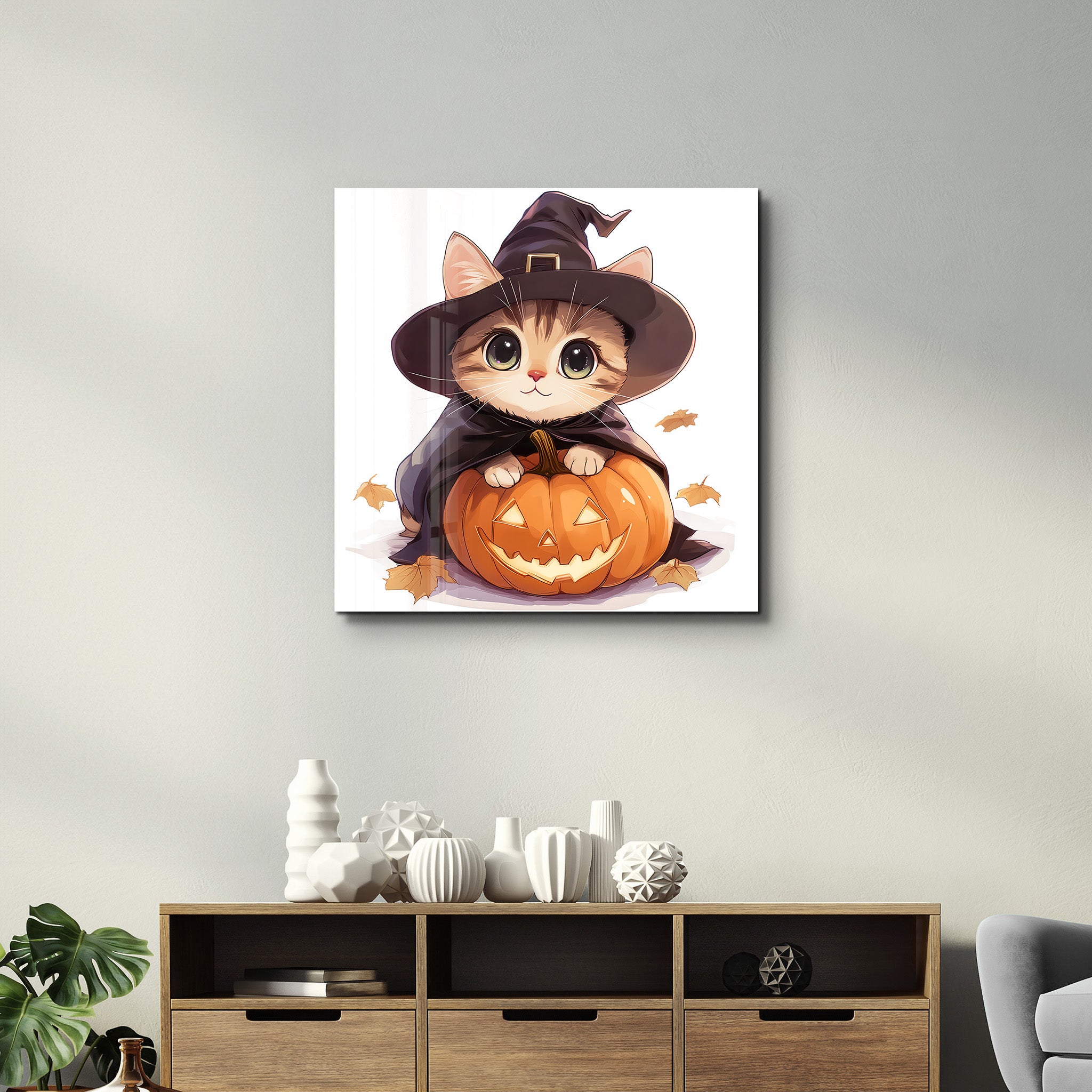 Kitten | Halloween Style Glass Wall Art - Artdesigna