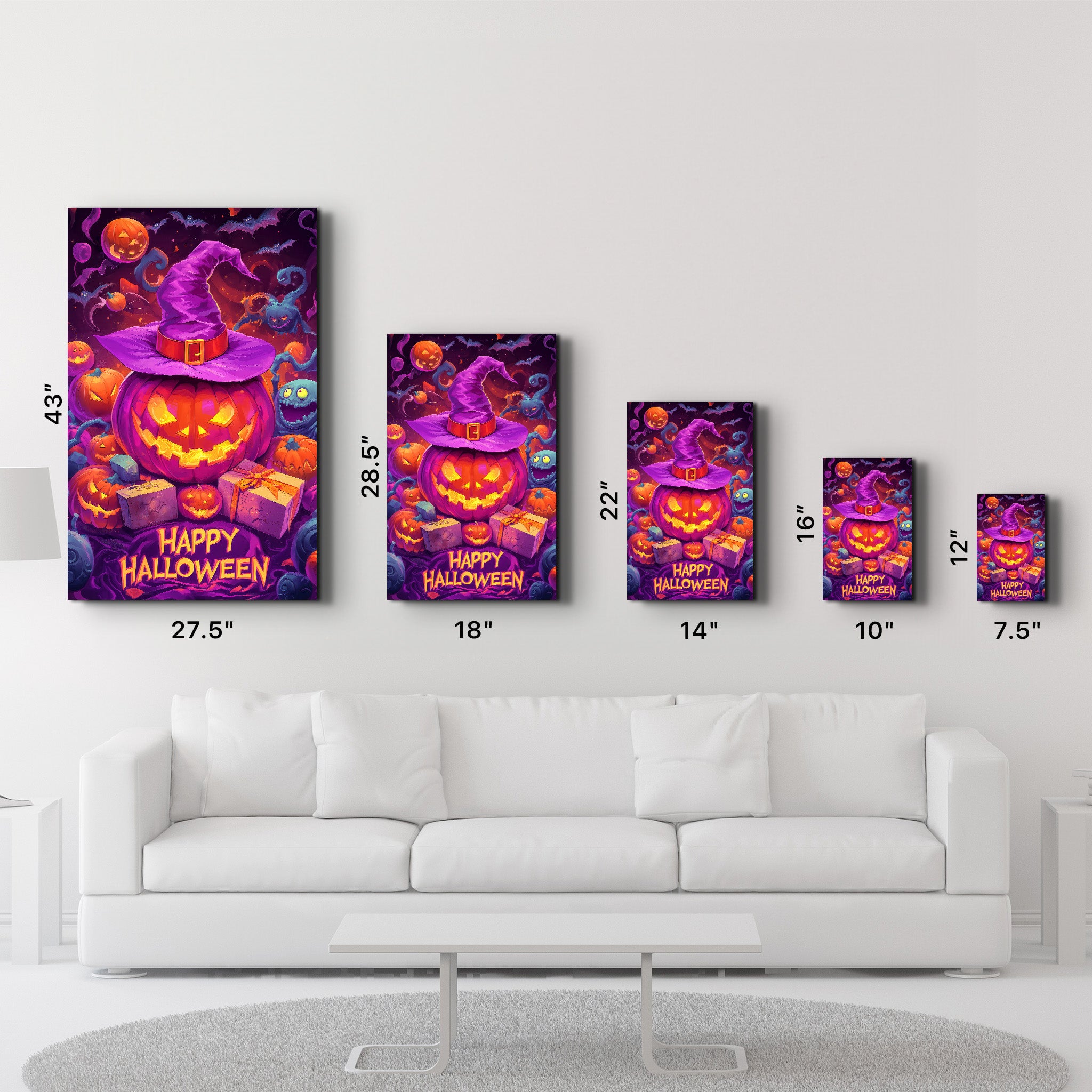 Glowing Jack-O-Lanterns | Halloween Glass Wall Art - Artdesigna