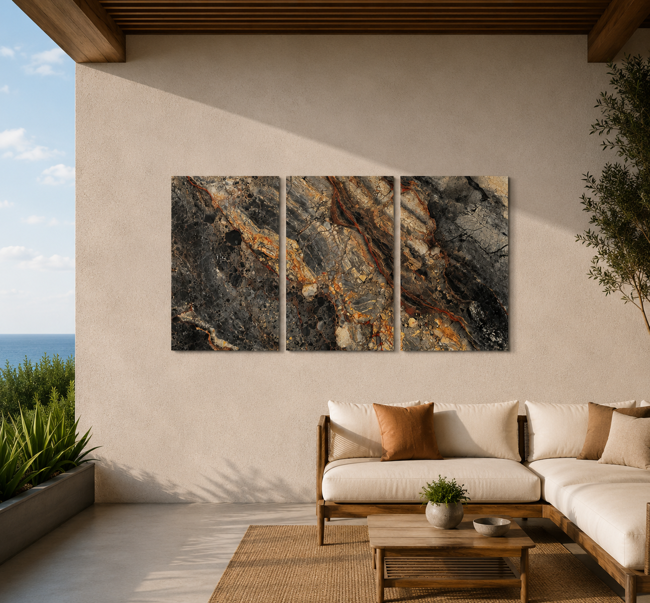 Obsidian Gold Trio | Glass Wall Art
