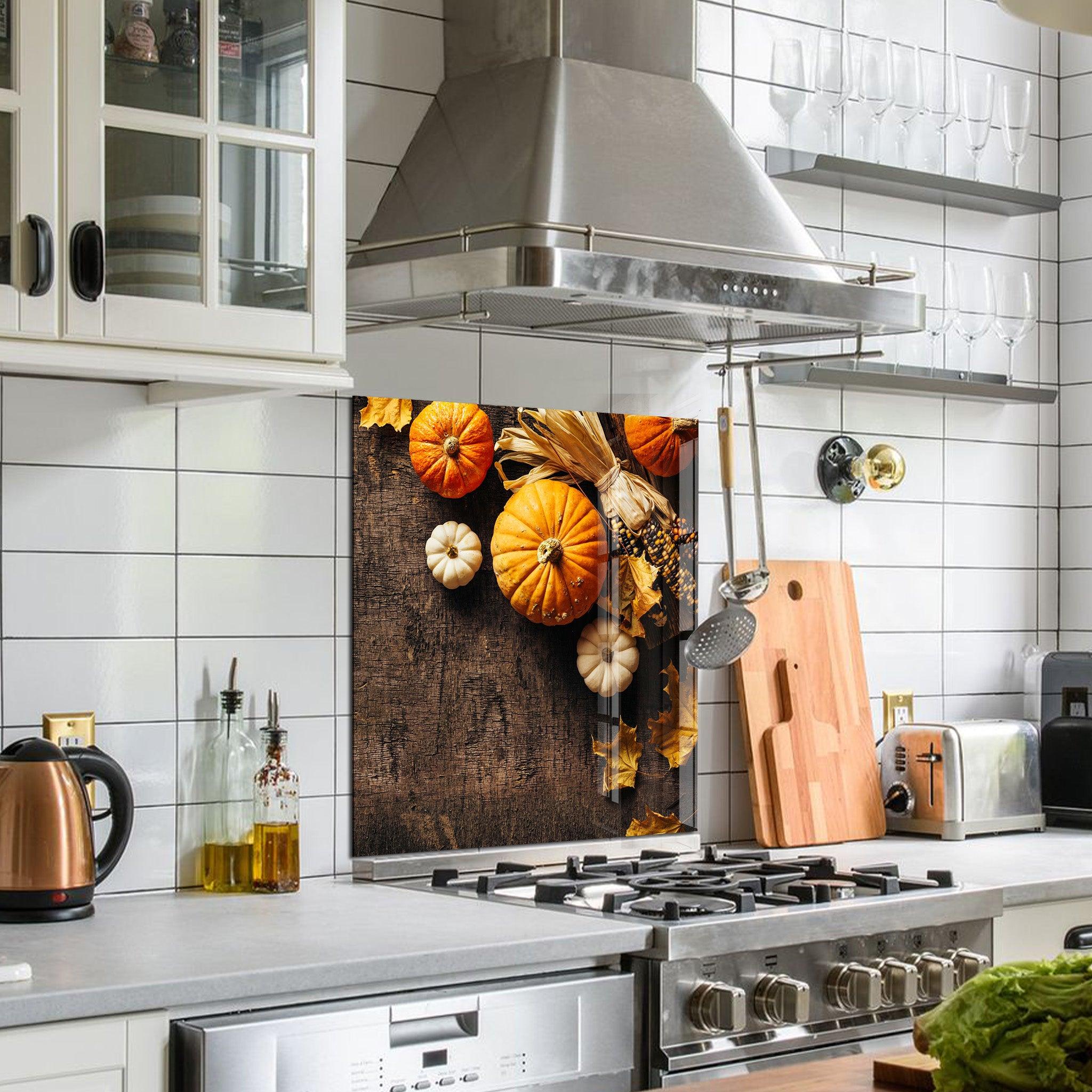 Fall and Pumpkins | Glass Printed Backsplash for your Kitchen - ArtDesigna Glass Printing Wall Art