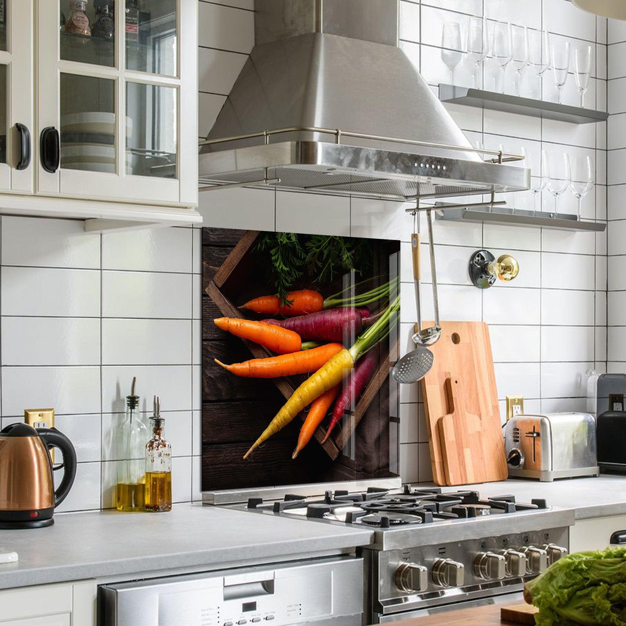 Colorful Carrots | Glass Printed Backsplash for your Kitchen - ArtDesigna Glass Printing Wall Art