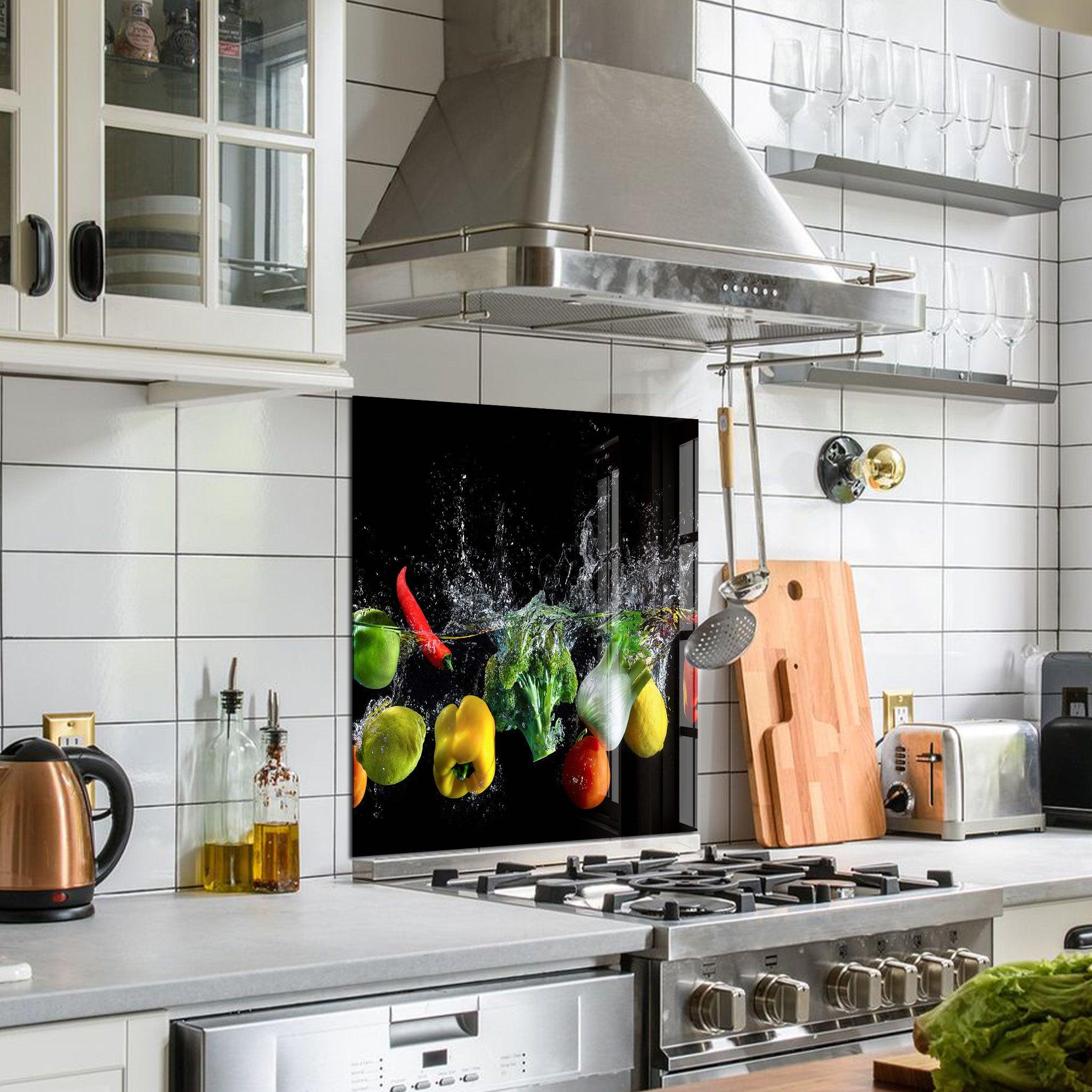 Vegetables In The Water | Glass Printed Backsplash for your Kitchen - ArtDesigna Glass Printing Wall Art