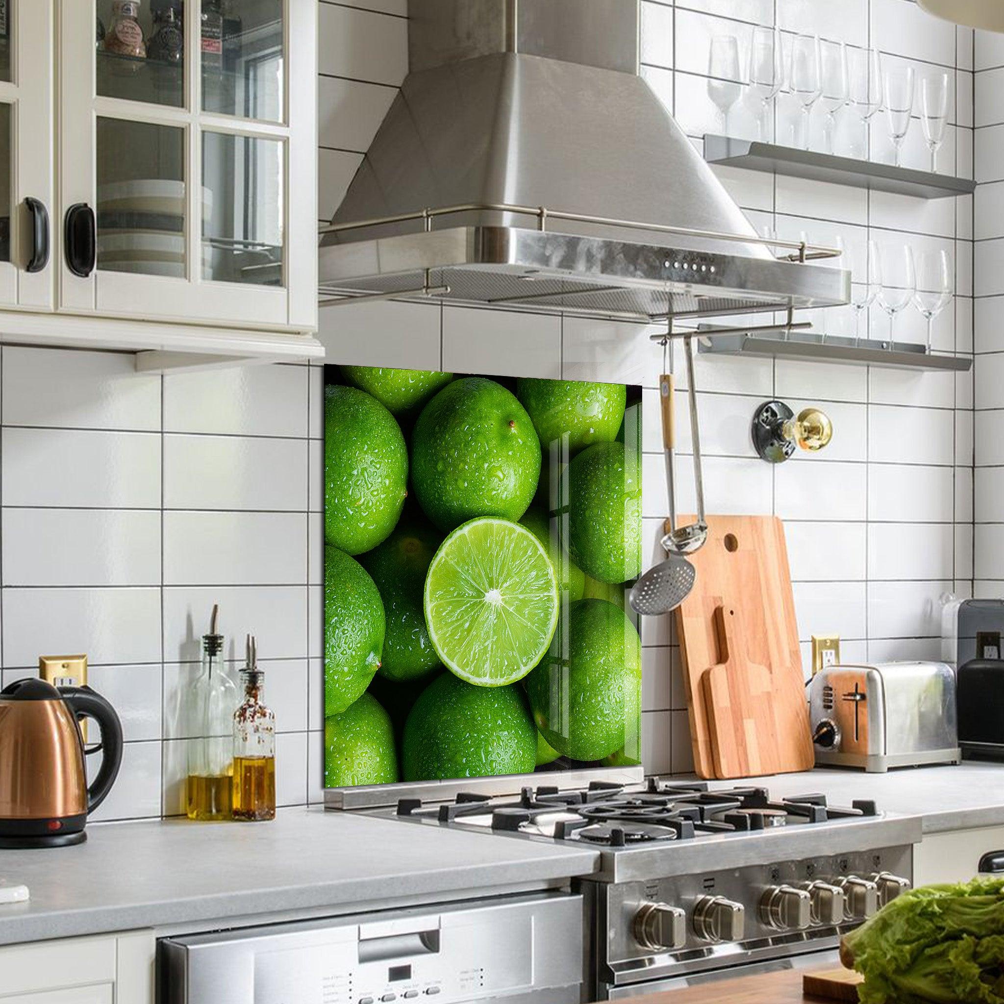 Green Limes | Glass Printed Backsplash for your Kitchen - ArtDesigna Glass Printing Wall Art