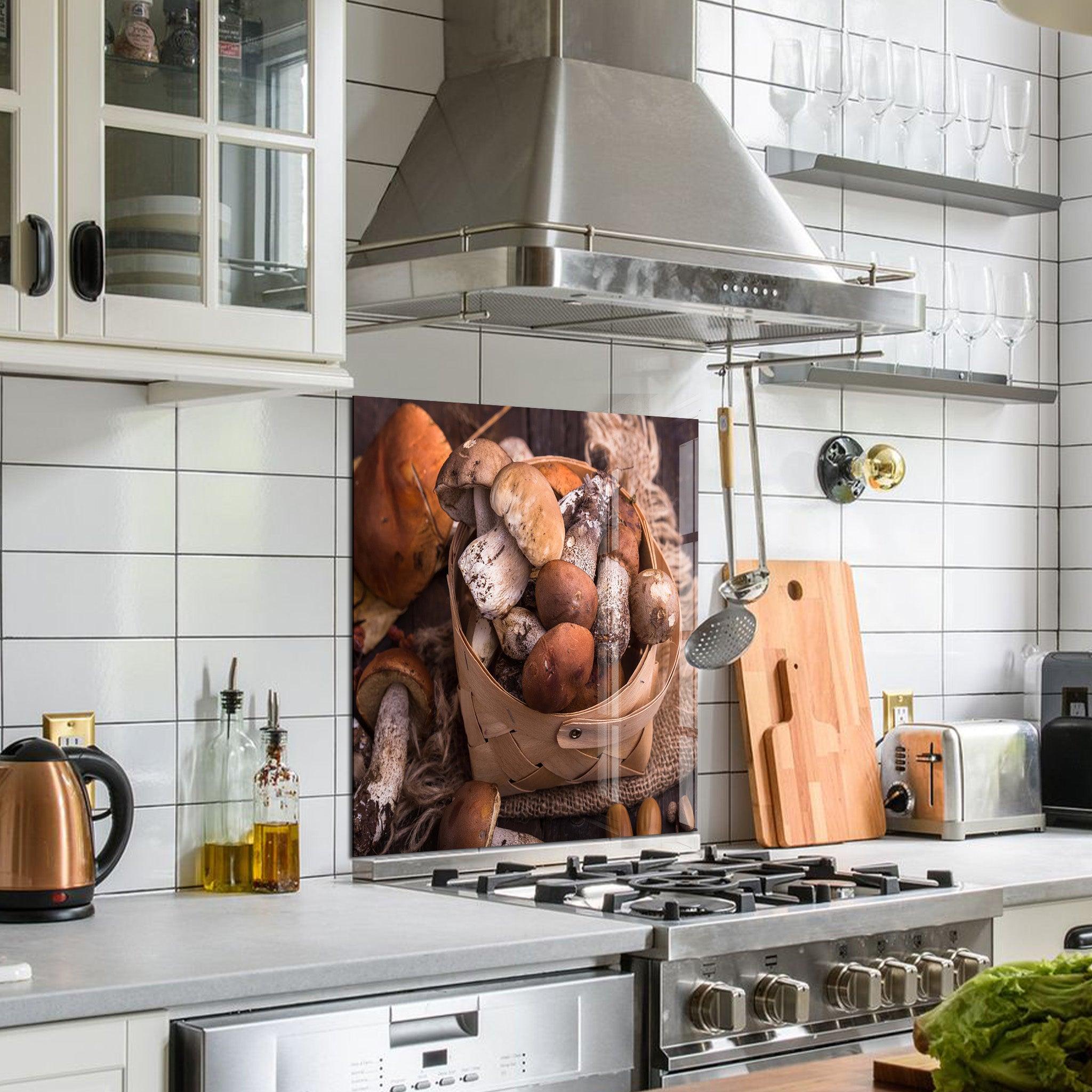 Mushrooms | Glass Printed Backsplash for your Kitchen - ArtDesigna Glass Printing Wall Art