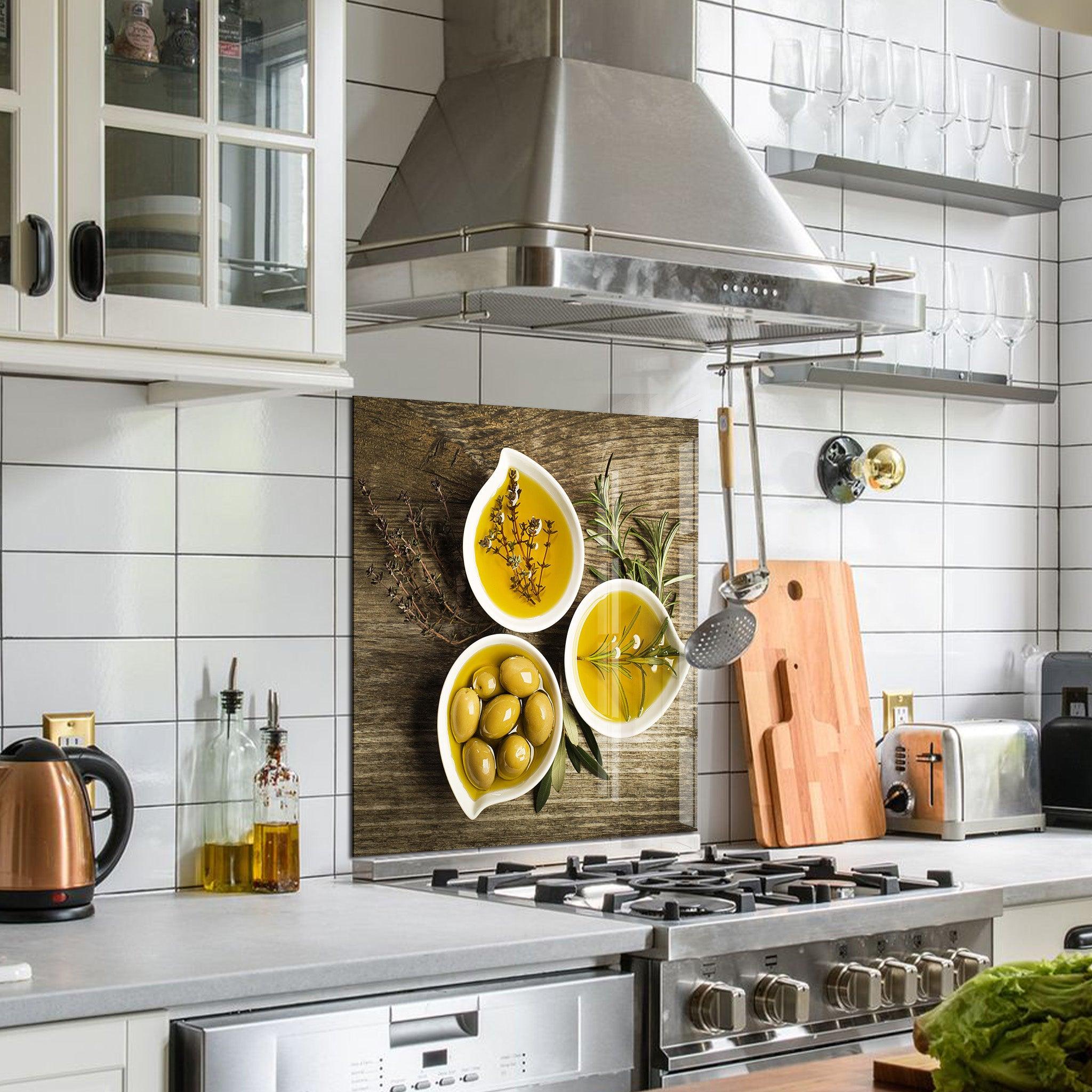 Aegean Olive Oil | Glass Printed Backsplash for your Kitchen - ArtDesigna Glass Printing Wall Art