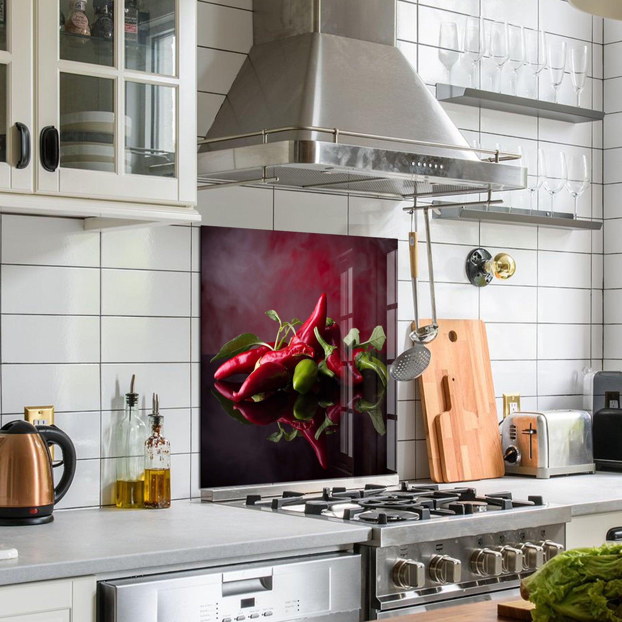 Chili Peppers | Glass Printed Backsplash for your Kitchen - ArtDesigna Glass Printing Wall Art