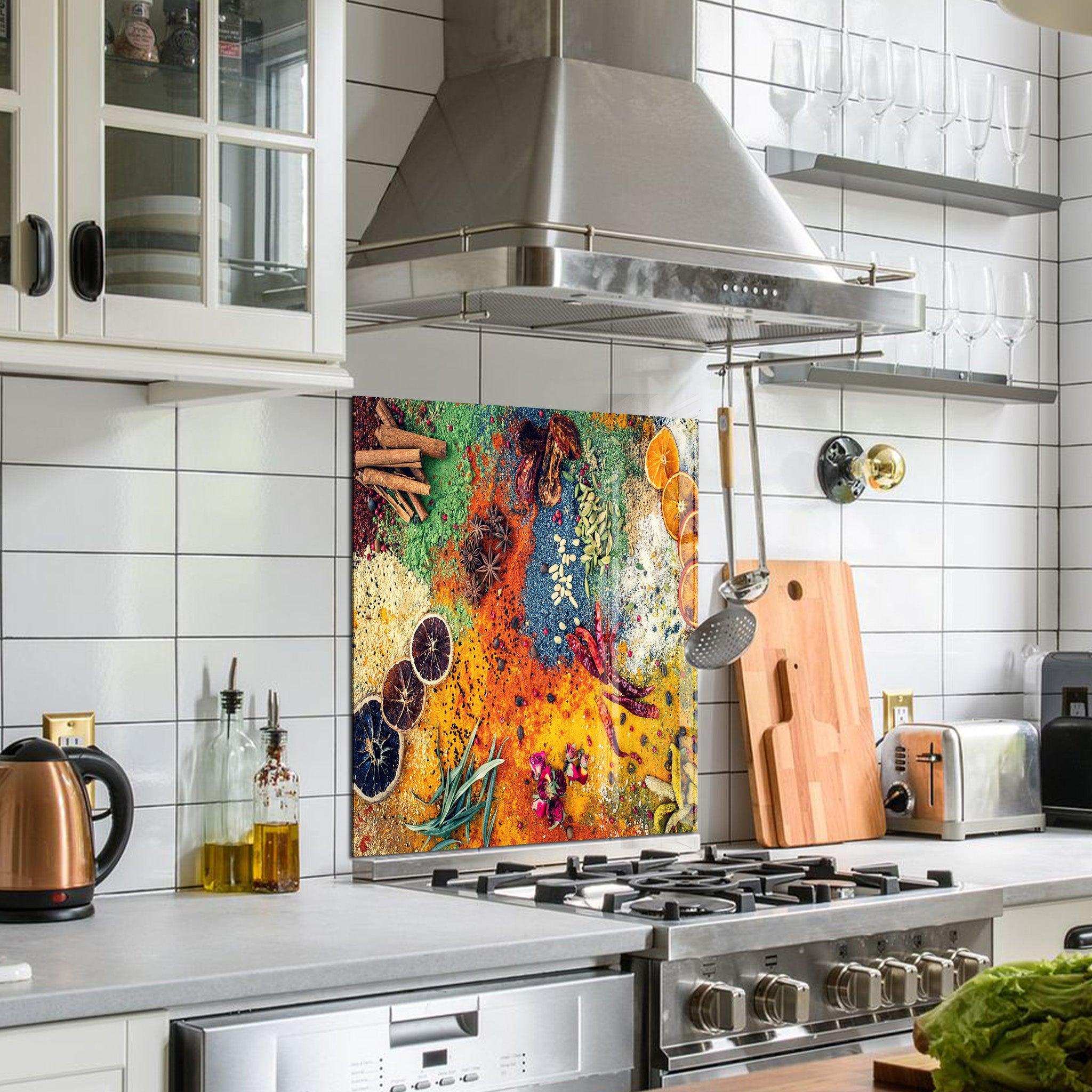 Rainbow Spices | Glass Printed Backsplash for your Kitchen - ArtDesigna Glass Printing Wall Art