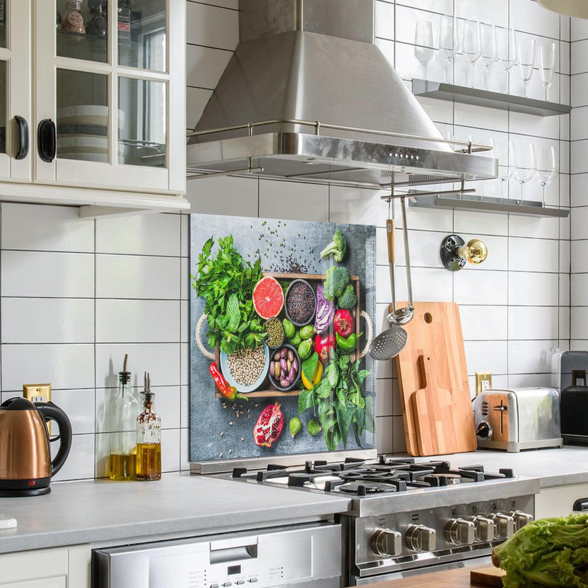 Colorful Vegetables | Glass Printed Backsplash for your Kitchen - ArtDesigna Glass Printing Wall Art