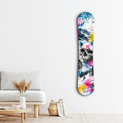 Find Your Freedom snowboard-themed glass wall art by Artdesigna featuring a sleek design on clear glass background.