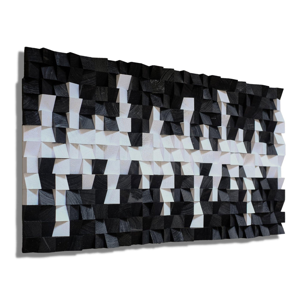 Black and White | Premium Wood Handmade Wall Sculpture - Limited Edition 55 x 27 XXL / Waves