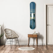 Lost Signal snowboard-themed glass wall art by Artdesigna featuring a sleek, modern design ideal for wall decoration.