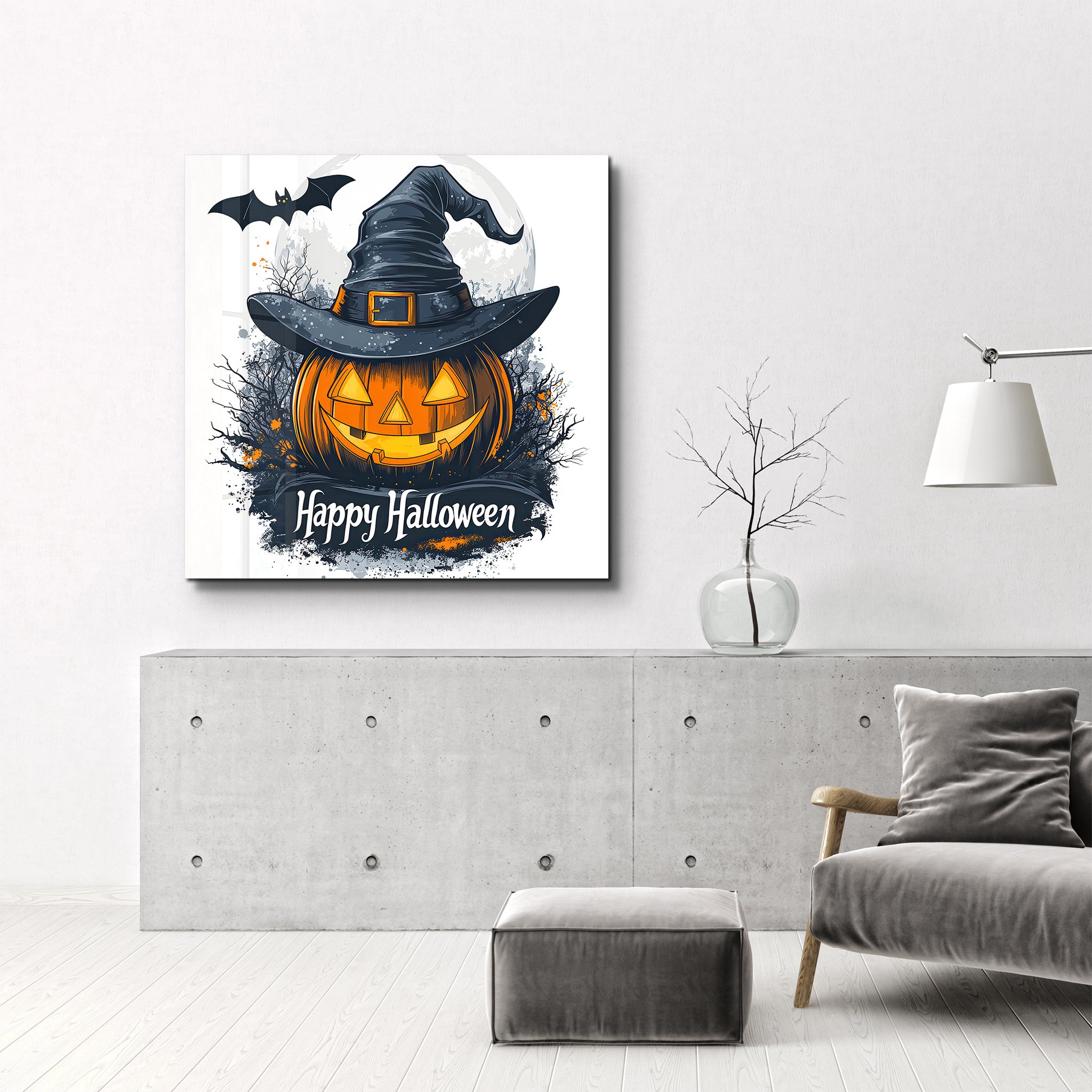 Happy Halloween | Halloween Style Glass Wall Art - Artdesigna