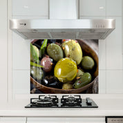 Aegean Olives | Glass Printed Backsplash for your Kitchen - ArtDesigna Glass Printing Wall Art