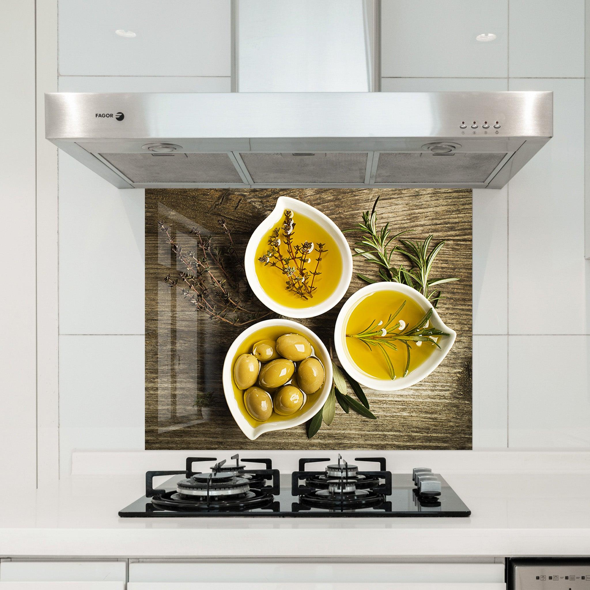 Aegean Olive Oil | Glass Printed Backsplash for your Kitchen - ArtDesigna Glass Printing Wall Art