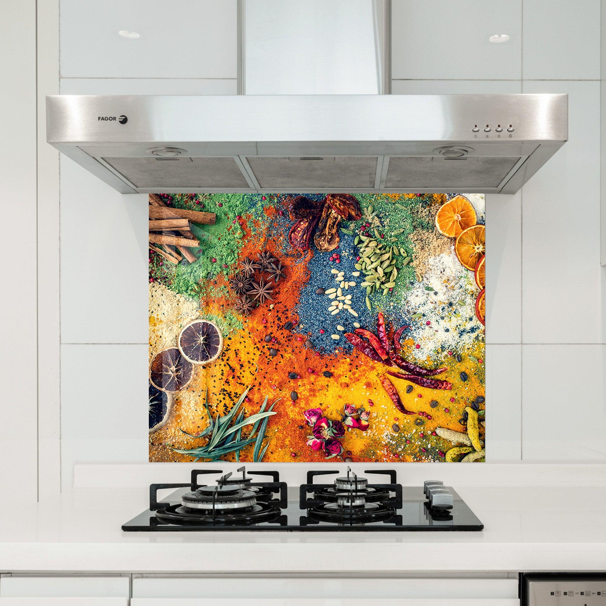 Rainbow Spices | Glass Printed Backsplash for your Kitchen - ArtDesigna Glass Printing Wall Art