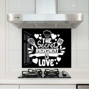 The Secret Ingredient is Love | Glass Printed Backsplash for your Kitchen - ArtDesigna Glass Printing Wall Art