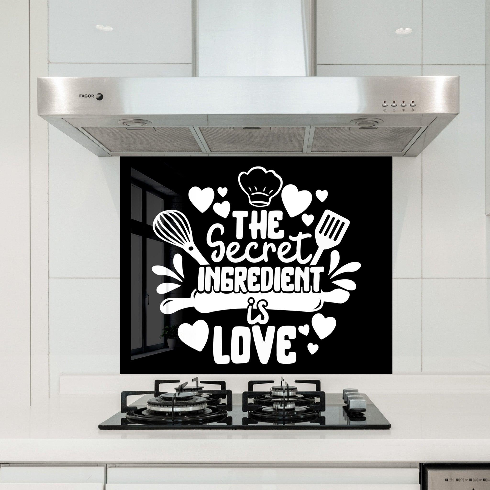 The Secret Ingredient is Love | Glass Printed Backsplash for your Kitchen - ArtDesigna Glass Printing Wall Art