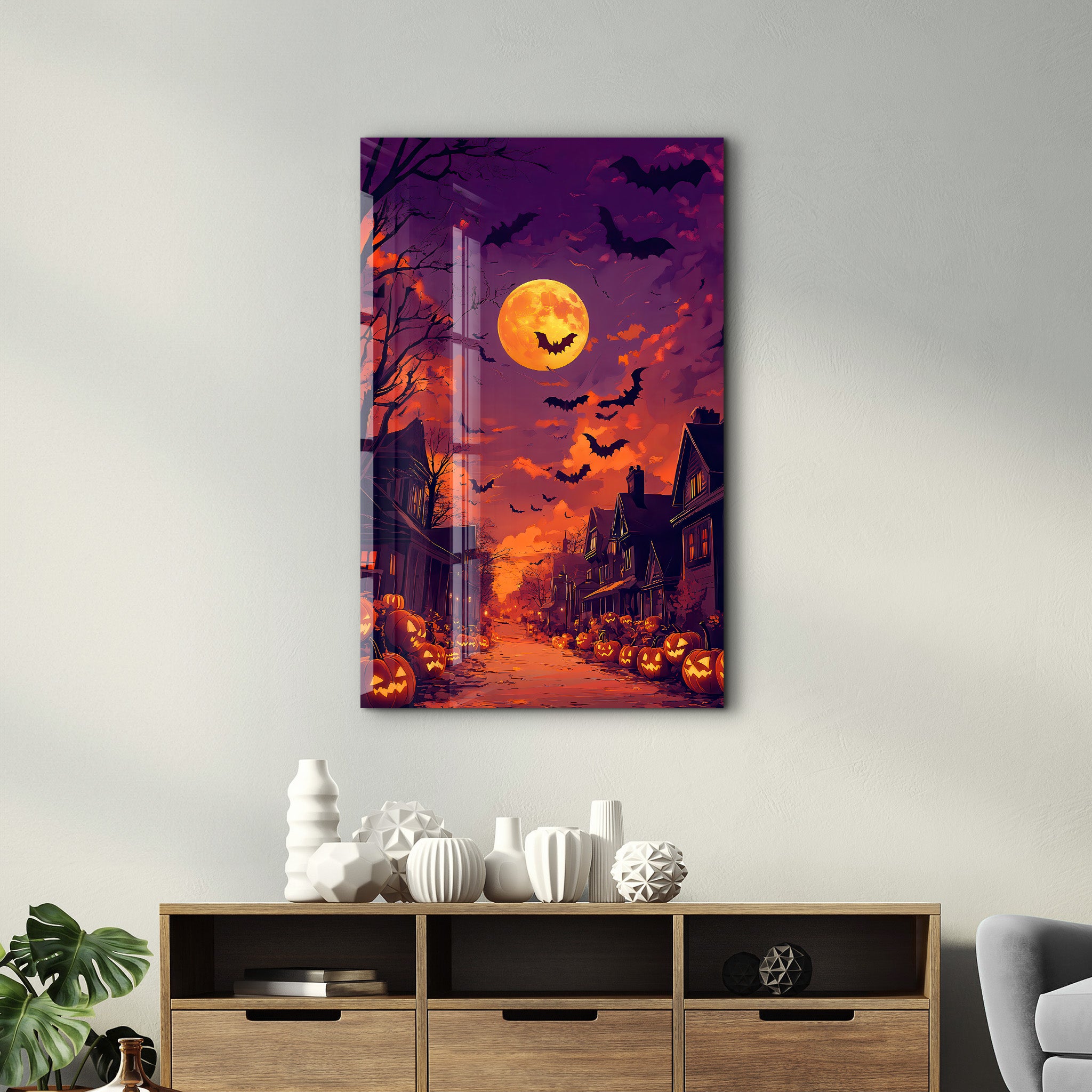 Halloween Neighbourhood | Glass Wall Art - Artdesigna