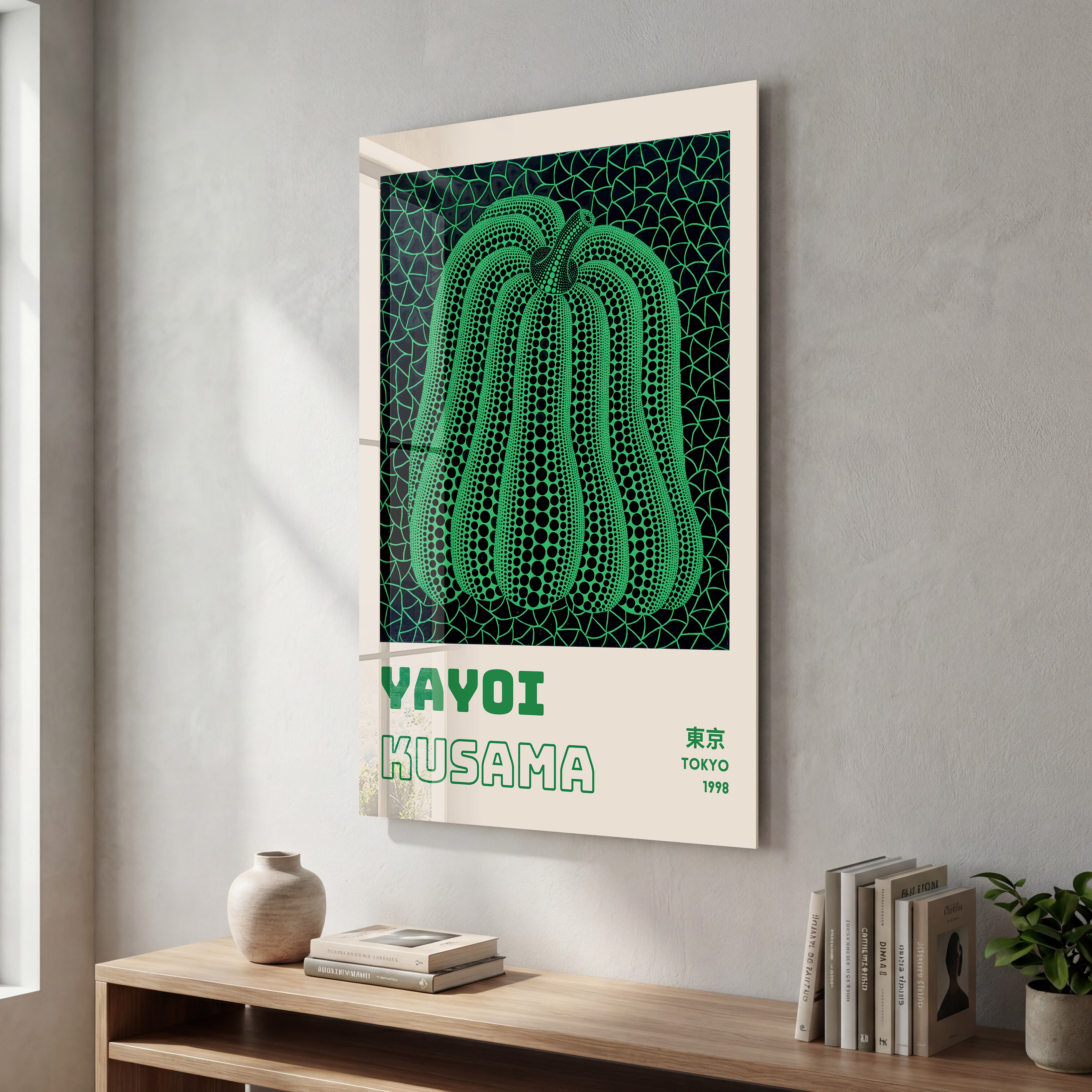 Yayoi Kusama Green Pumpkin Japanese Pop Art Glass Wall Art