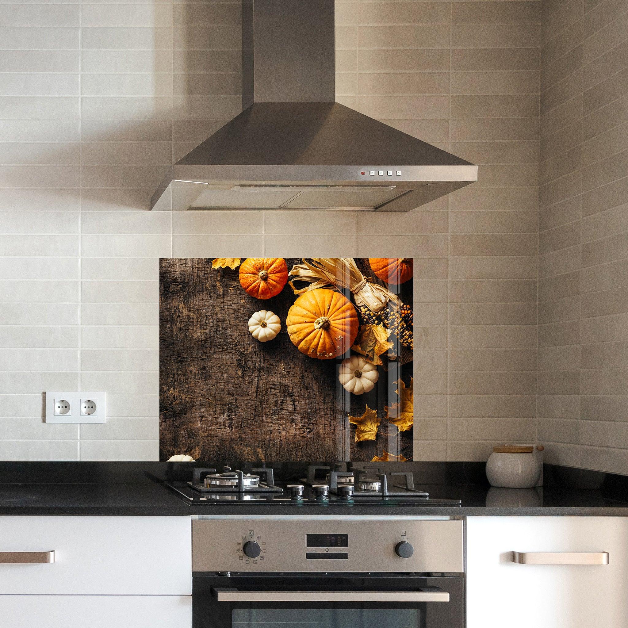 Fall and Pumpkins | Glass Printed Backsplash for your Kitchen - ArtDesigna Glass Printing Wall Art