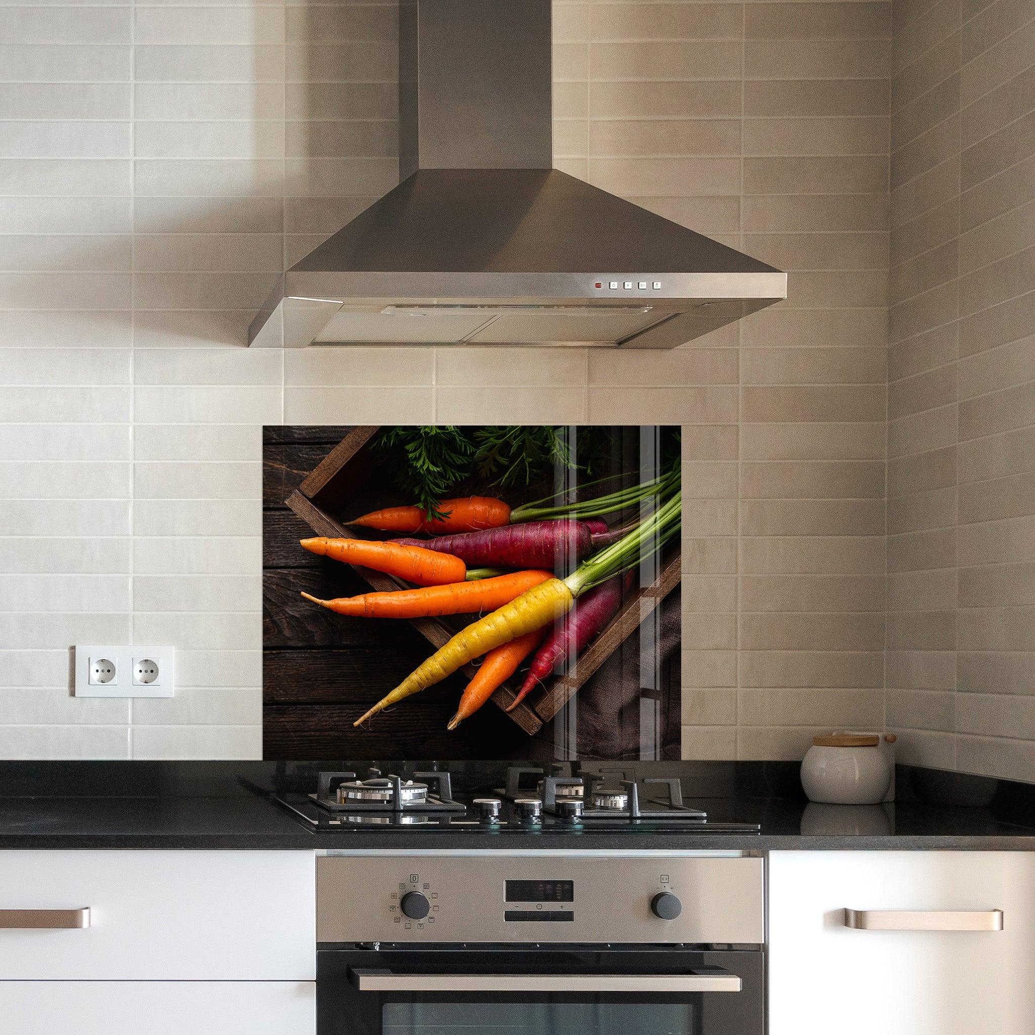 Colorful Carrots | Glass Printed Backsplash for your Kitchen - ArtDesigna Glass Printing Wall Art