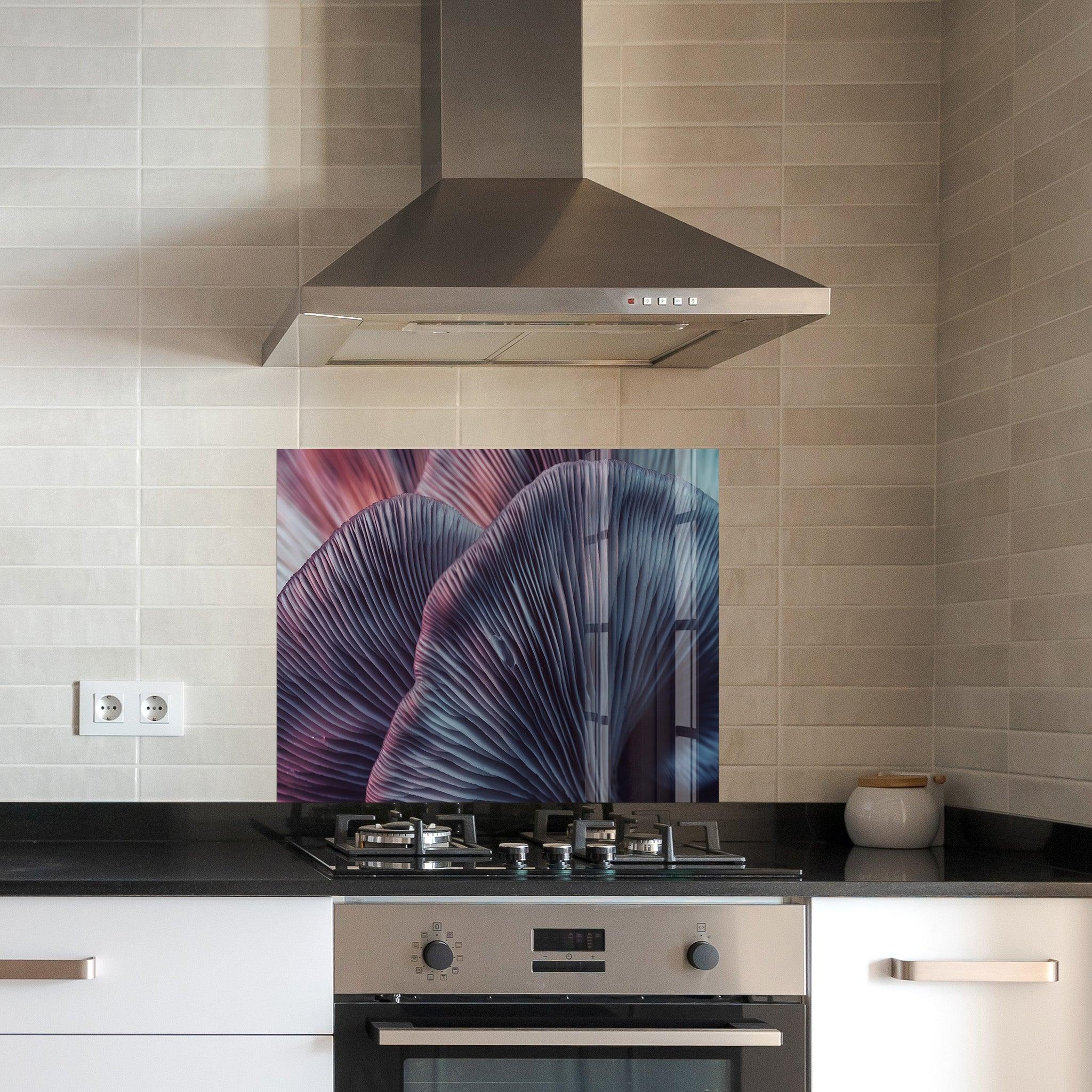 Purple Mushroom | Glass Printed Backsplash for your Kitchen - ArtDesigna Glass Printing Wall Art