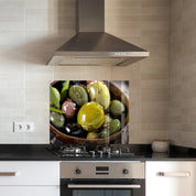 Aegean Olives | Glass Printed Backsplash for your Kitchen - ArtDesigna Glass Printing Wall Art