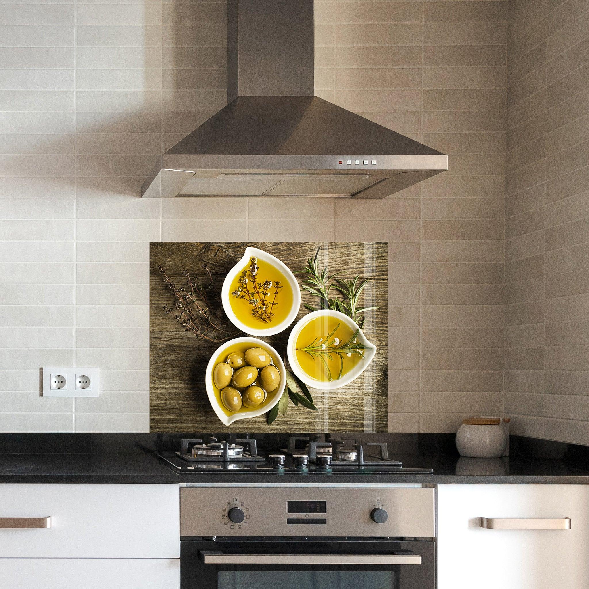 Aegean Olive Oil | Glass Printed Backsplash for your Kitchen - ArtDesigna Glass Printing Wall Art