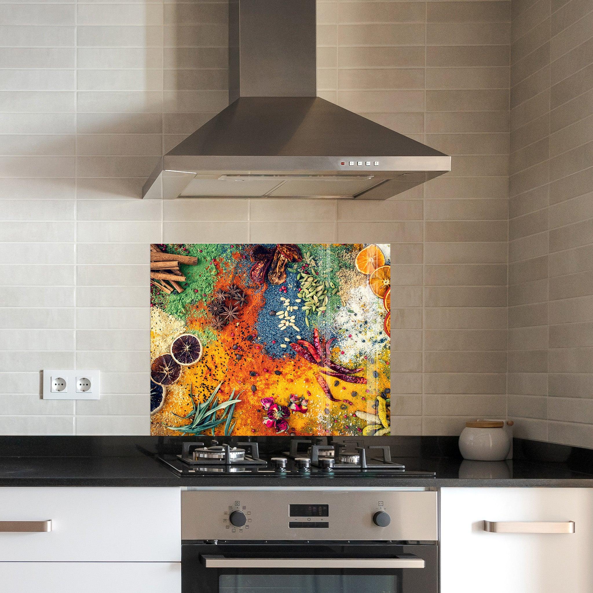 Rainbow Spices | Glass Printed Backsplash for your Kitchen - ArtDesigna Glass Printing Wall Art