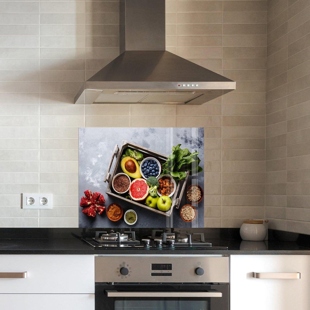 Fresh Fruits and Spices | Glass Printed Backsplash for your Kitchen