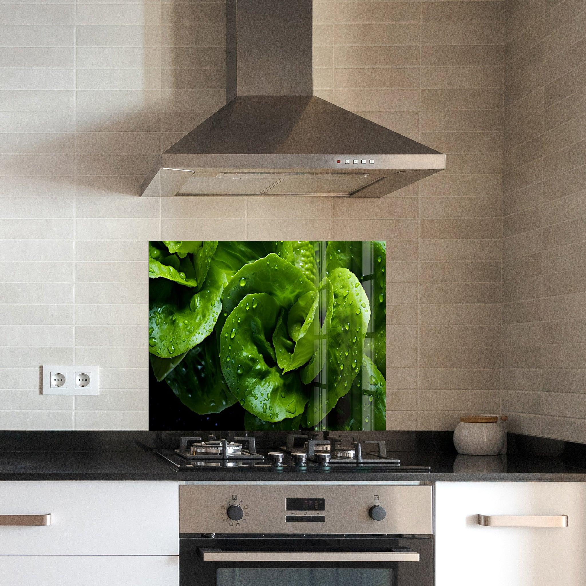 Green Lettuce | Glass Printed Backsplash for your Kitchen - ArtDesigna Glass Printing Wall Art