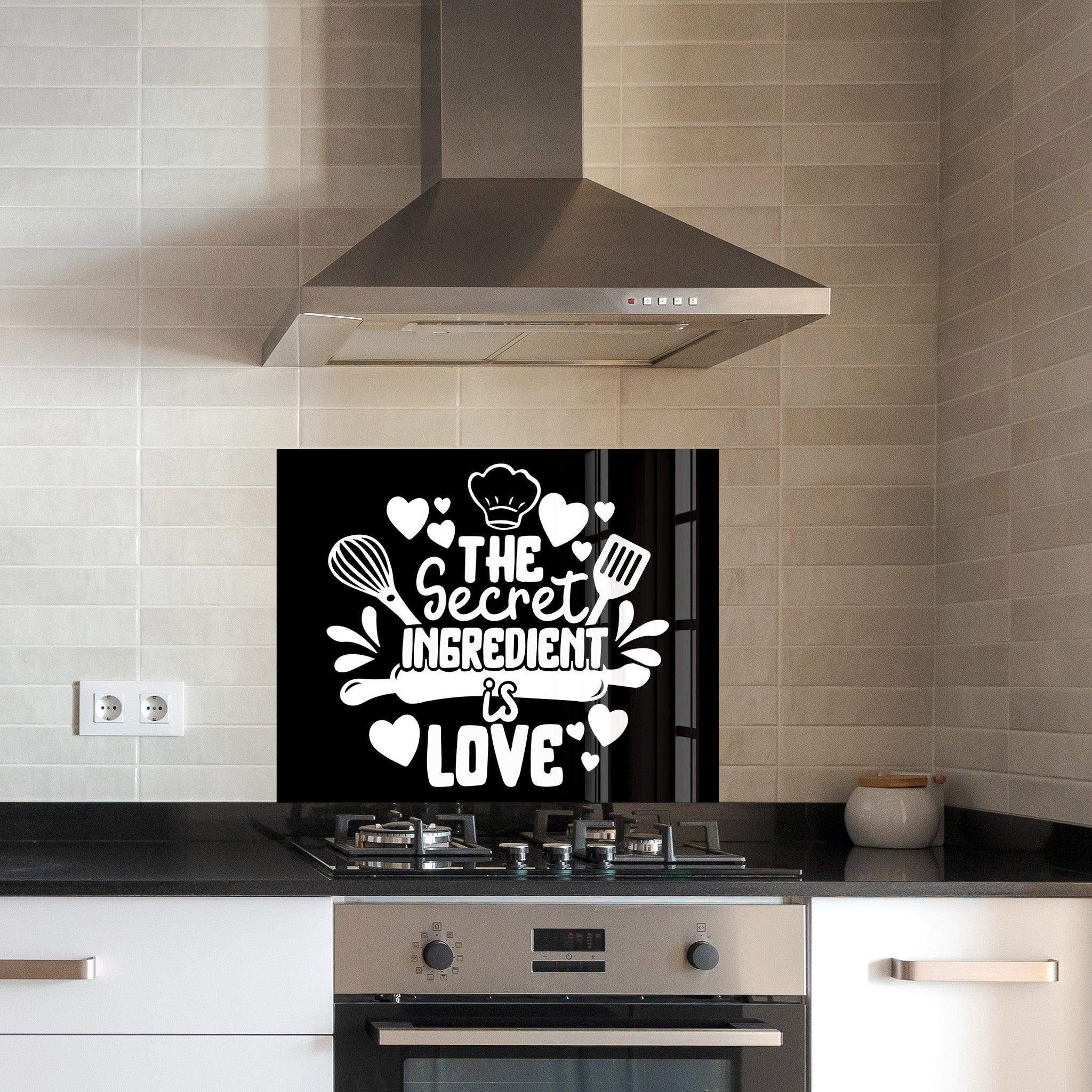 The Secret Ingredient is Love | Glass Printed Backsplash for your Kitchen - ArtDesigna Glass Printing Wall Art