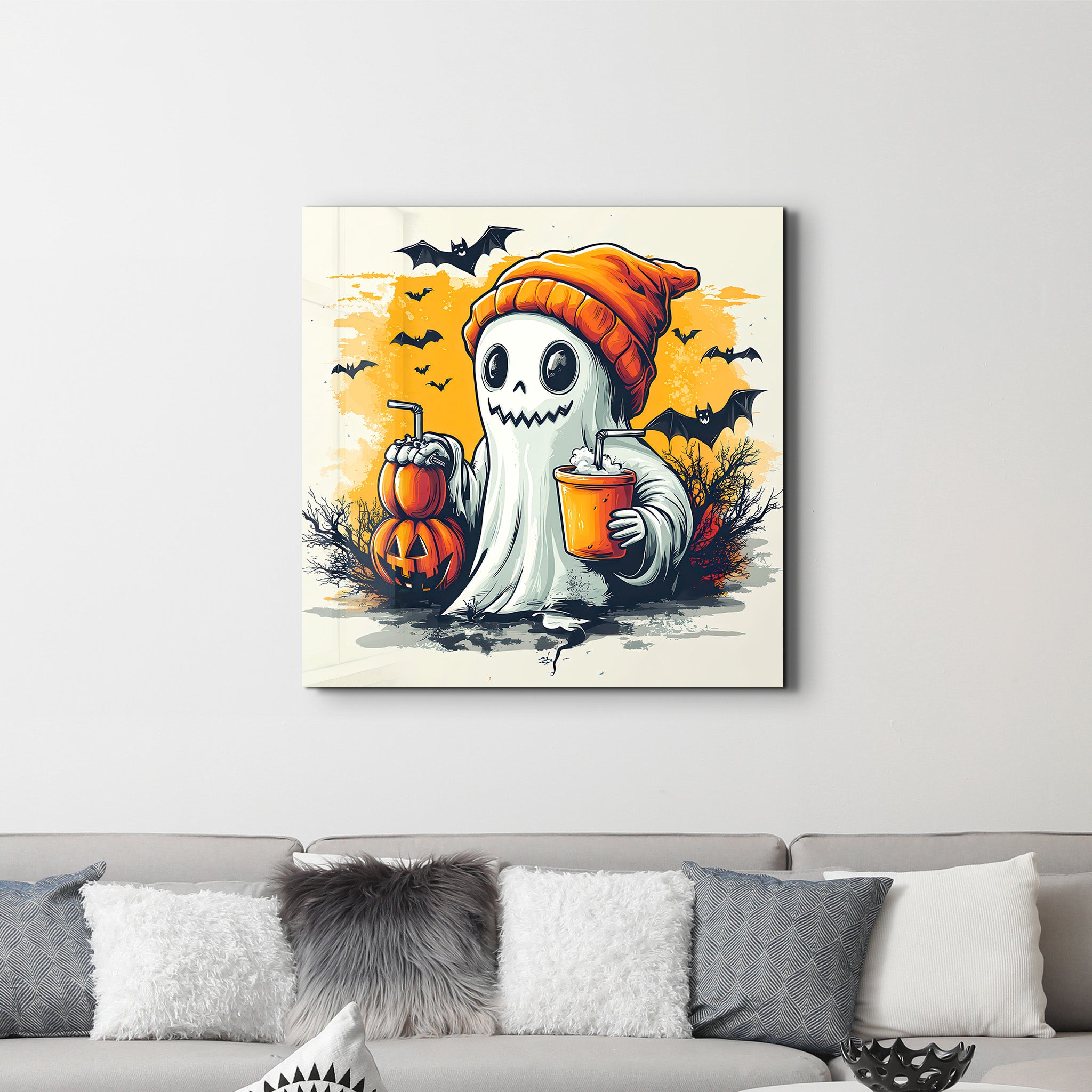 Chillin' Ghost: Halloween Vibes | Halloween Style Glass Wall Art