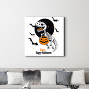 Dino Happy Halloween | Halloween Style Glass Wall Art - Artdesigna