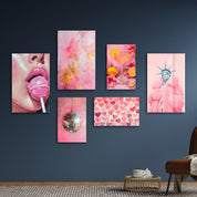 Blush Euphoria & Pop Culture Fusion Gallery Glass Wall Art Set - Artdesigna