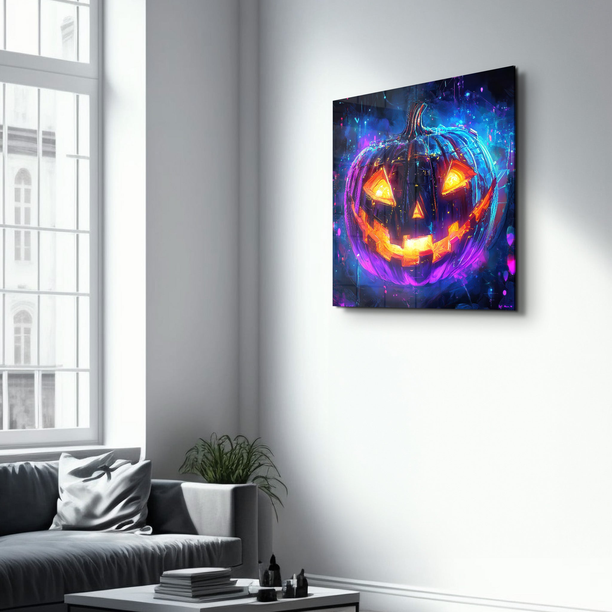 Neon Pumpkin | Halloween Style Glass Wall Art