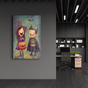 Trick-or-Treat Joy | Halloween Glass Wall Art - Artdesigna