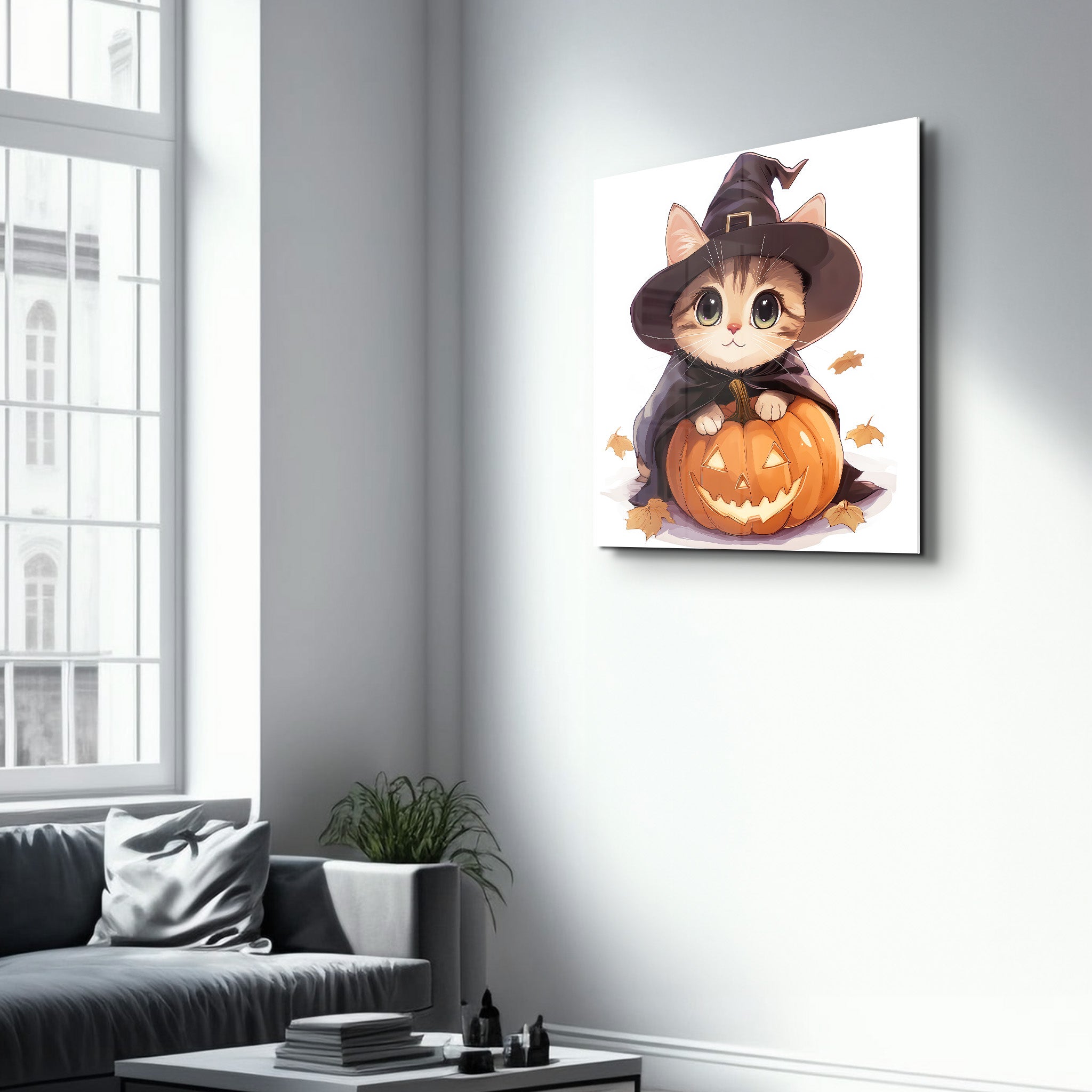 Kitten | Halloween Style Glass Wall Art - Artdesigna