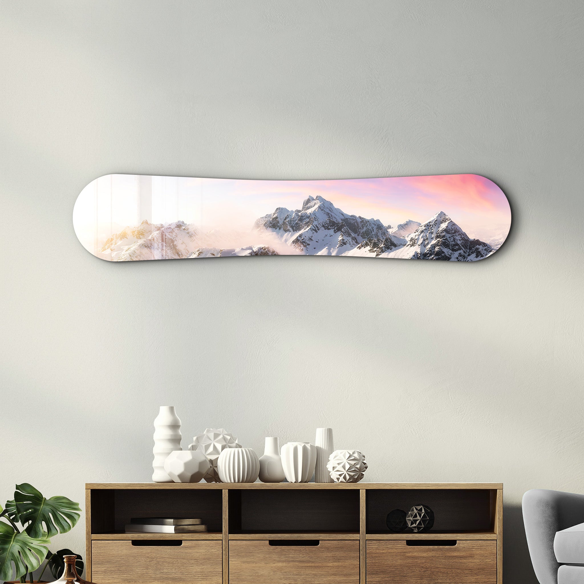 Sunrise Alpine Peaks | Snowboard Glass Wall Art – Artdesigna