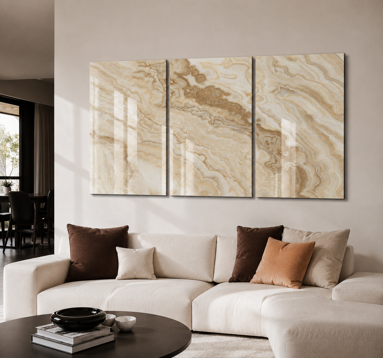 Ivory Onyx Trio | Glass Wall Art