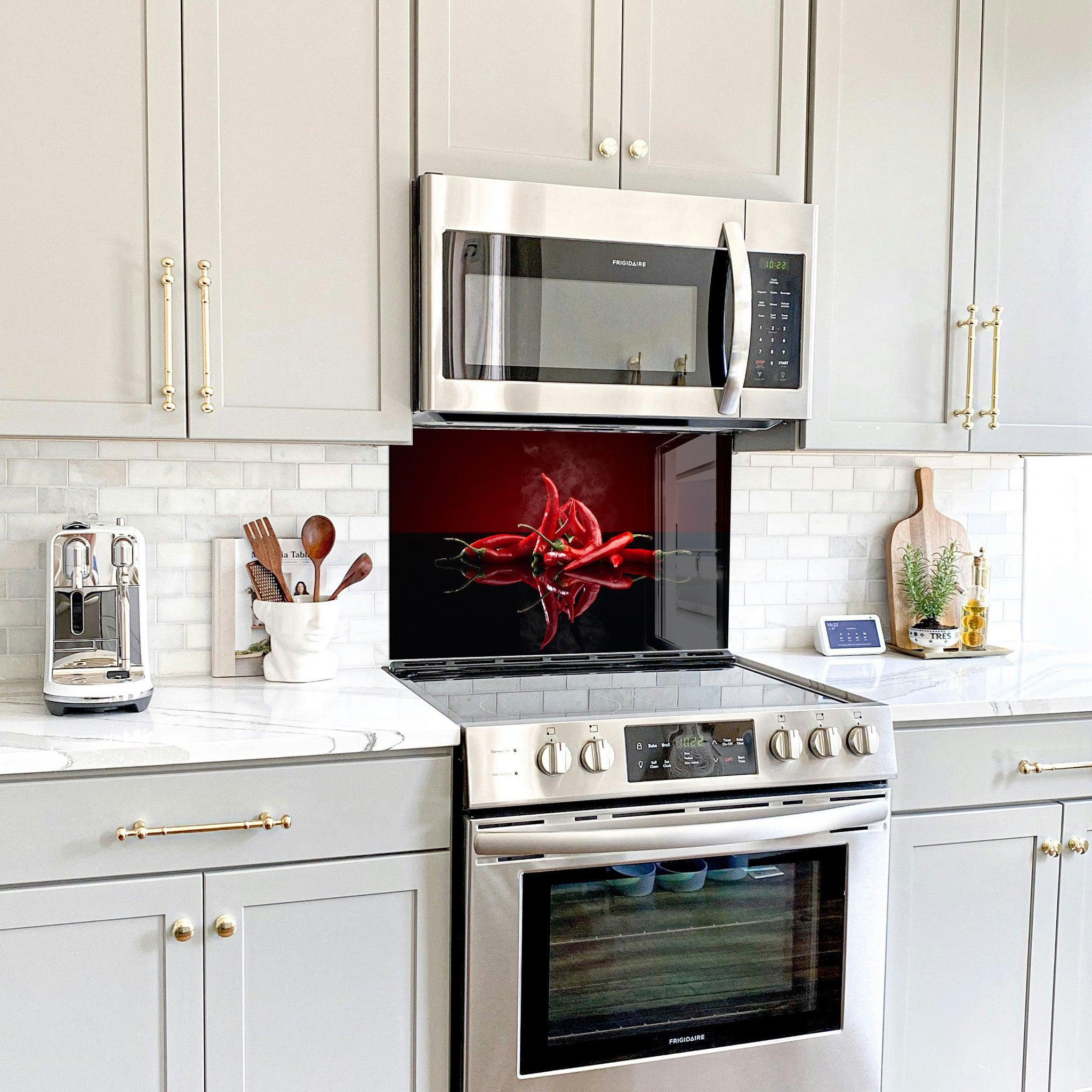 Chili Peppers V2 | Glass Printed Backsplash for your Kitchen - ArtDesigna Glass Printing Wall Art