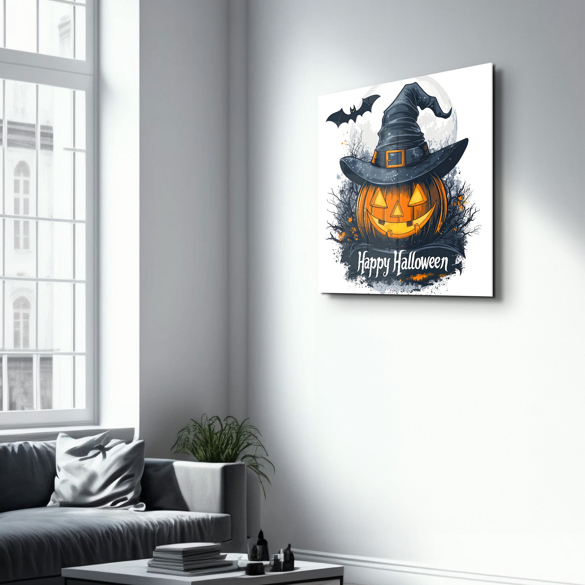 Happy Halloween | Halloween Style Glass Wall Art - Artdesigna