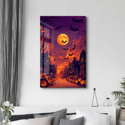 Halloween Neighbourhood | Glass Wall Art - Artdesigna