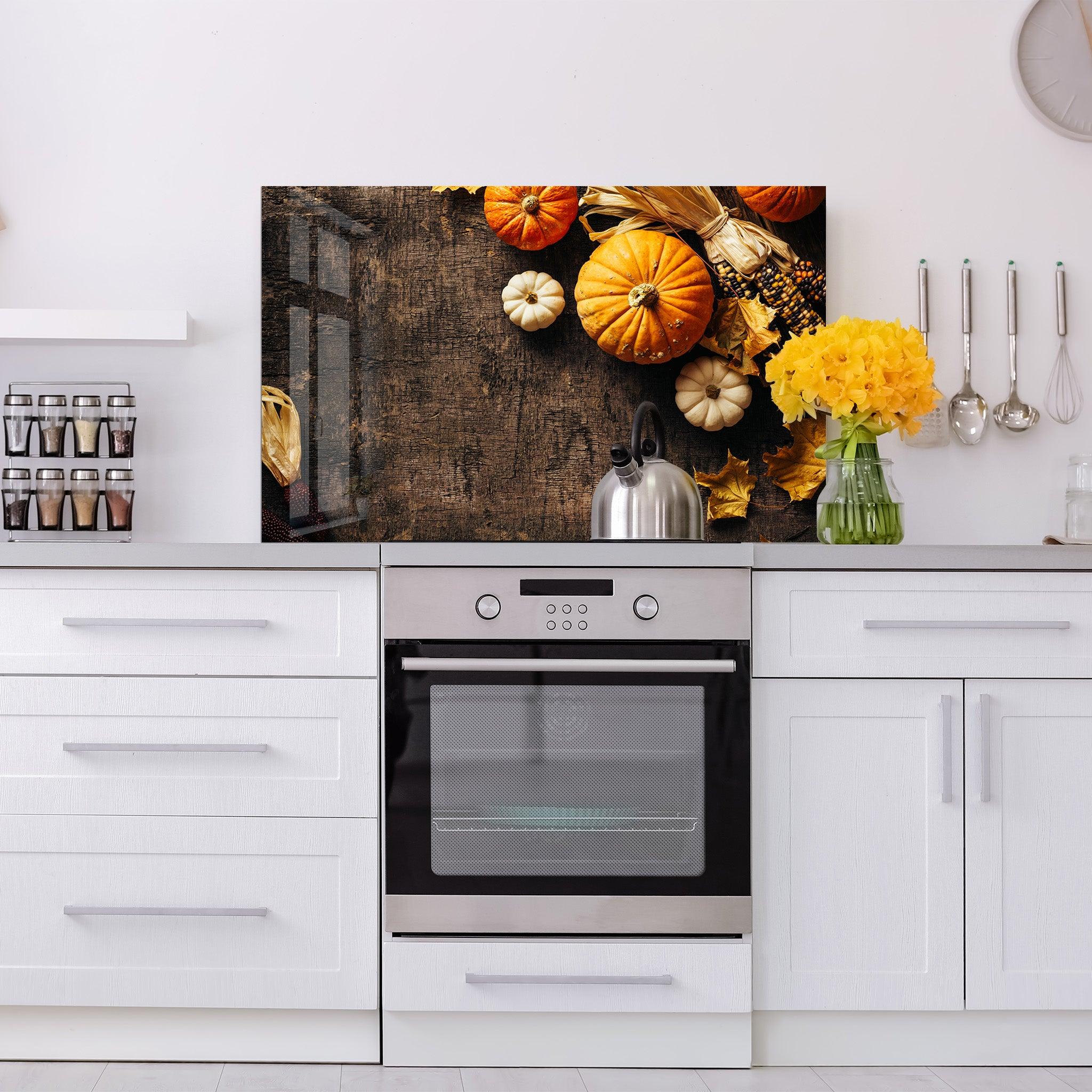 Fall and Pumpkins | Glass Printed Backsplash for your Kitchen - ArtDesigna Glass Printing Wall Art