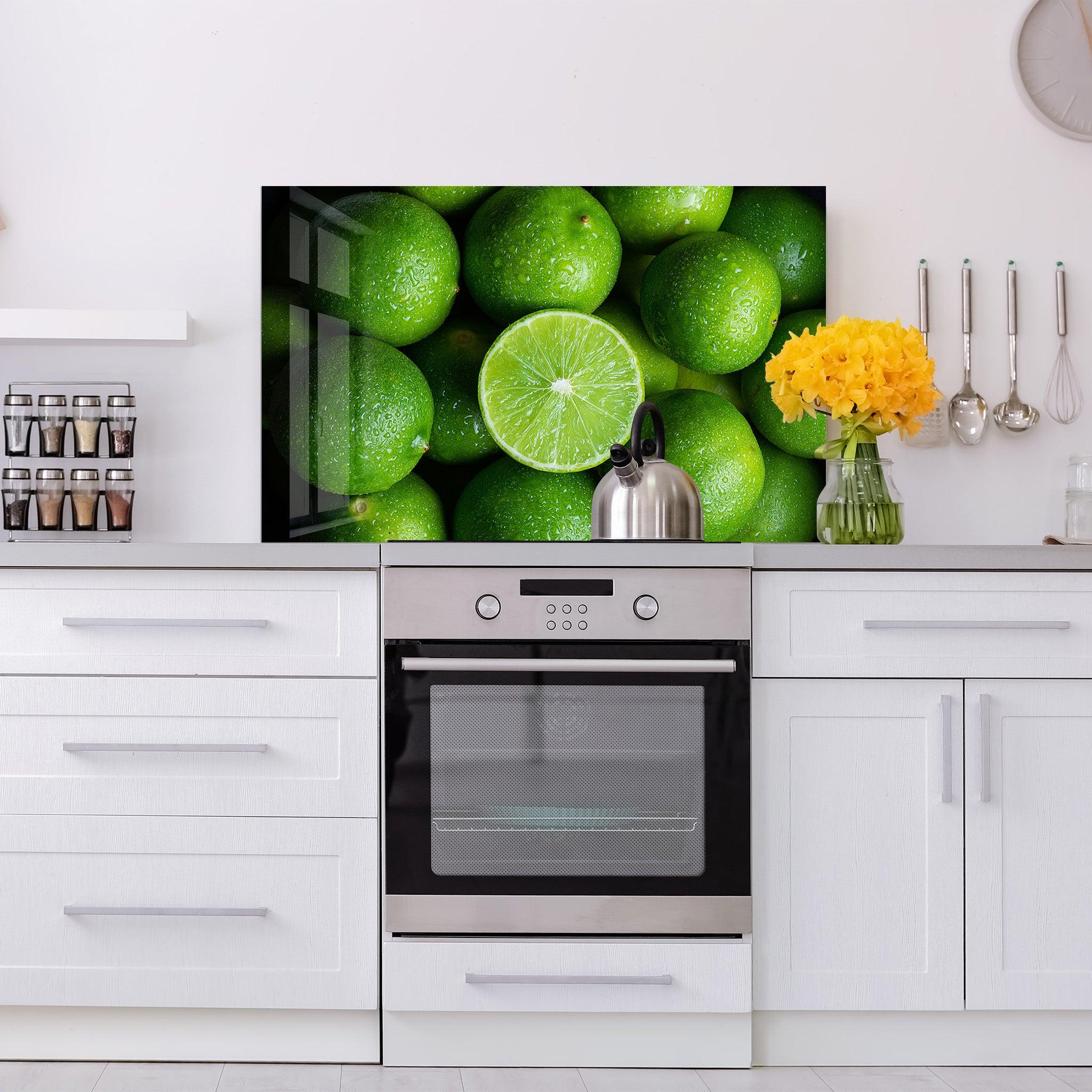 Green Limes | Glass Printed Backsplash for your Kitchen - ArtDesigna Glass Printing Wall Art